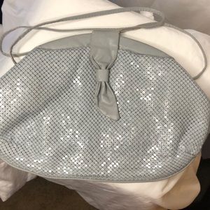VINTAGE light blue gray metal mesh handbag.